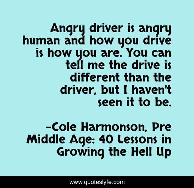 Angry driver is angry human and how you drive is how you are. You can tell me the drive is different than the driver, but I haven't seen it to be.