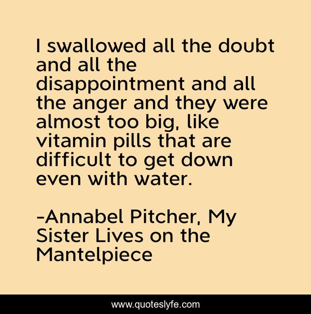 I swallowed all the doubt and all the disappointment and all the anger and they were almost too big, like vitamin pills that are difficult to get down even with water.