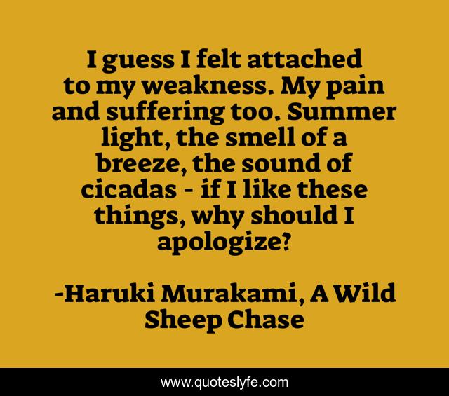 I guess I felt attached to my weakness. My pain and suffering too. Summer light, the smell of a breeze, the sound of cicadas - if I like these things, why should I apologize?