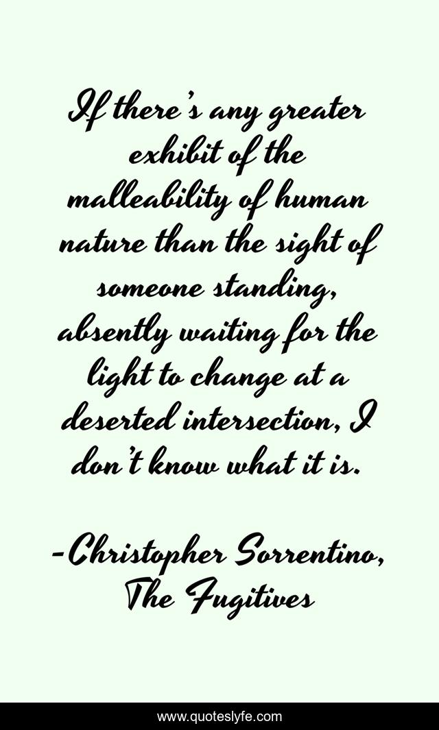 If there’s any greater exhibit of the malleability of human nature than the sight of someone standing, absently waiting for the light to change at a deserted intersection, I don’t know what it is.