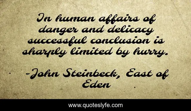 In human affairs of danger and delicacy successful conclusion is sharply limited by hurry.