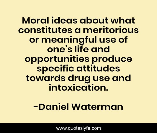 Moral ideas about what constitutes a meritorious or meaningful use of one’s life and opportunities produce specific attitudes towards drug use and intoxication.