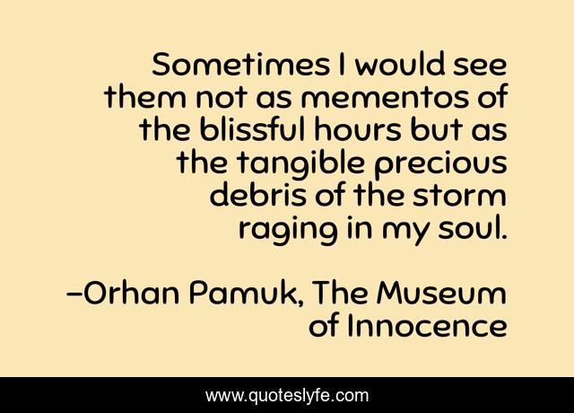 Sometimes I would see them not as mementos of the blissful hours but as the tangible precious debris of the storm raging in my soul.