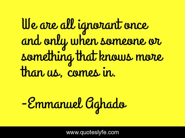 We are all ignorant once and only when someone or something that knows more than us, comes in.