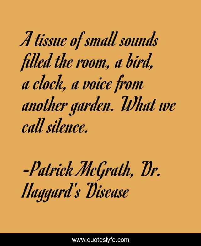 A tissue of small sounds filled the room, a bird, a clock, a voice from another garden. What we call silence.