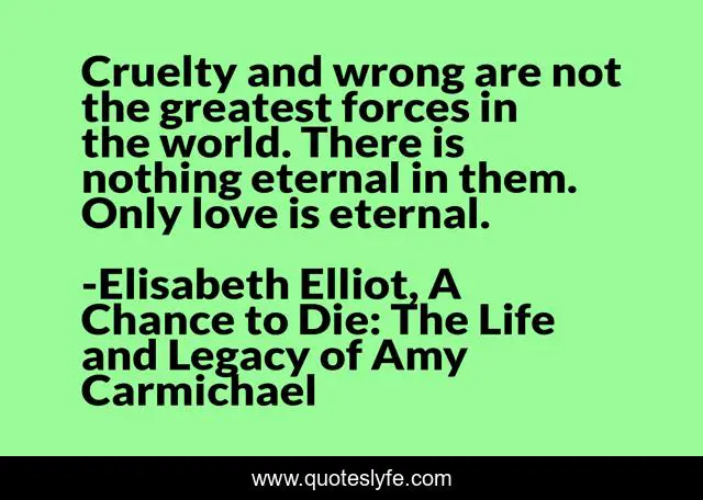 Cruelty and wrong are not the greatest forces in the world. There is nothing eternal in them. Only love is eternal.