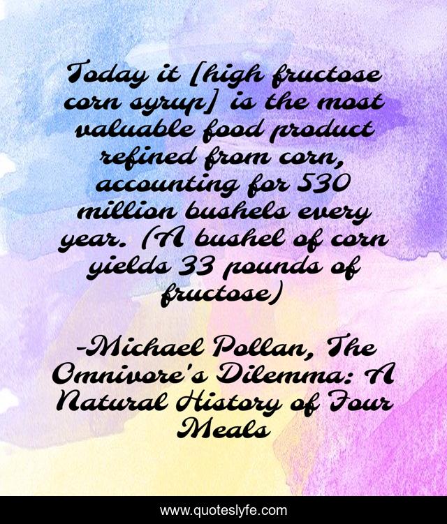 Today it [high fructose corn syrup] is the most valuable food product refined from corn, accounting for 530 million bushels every year. (A bushel of corn yields 33 pounds of fructose)