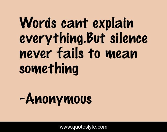 Words cant explain everything.But silence never fails to mean something