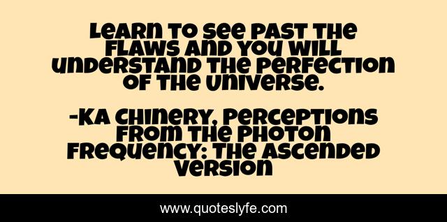 Learn to see past the flaws and you will understand the perfection of the Universe.