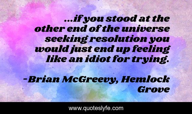 ...if you stood at the other end of the universe seeking resolution you would just end up feeling like an idiot for trying.