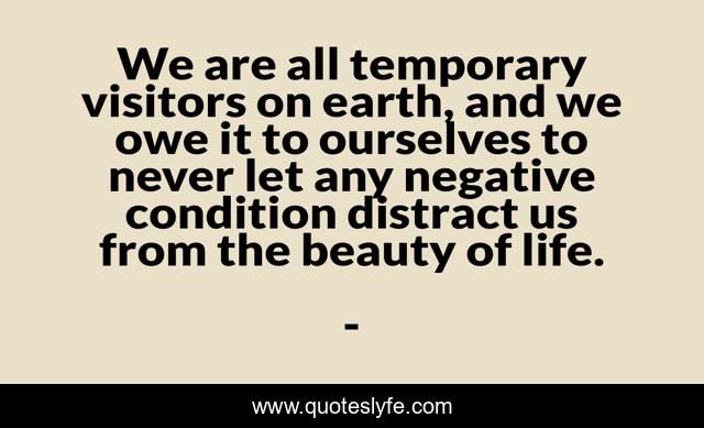 We are all temporary visitors on earth, and we owe it to ourselves to never let any negative condition distract us from the beauty of life.