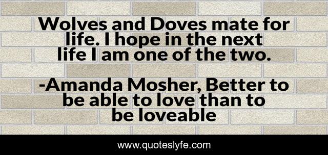 Wolves and Doves mate for life. I hope in the next life I am one of the two.