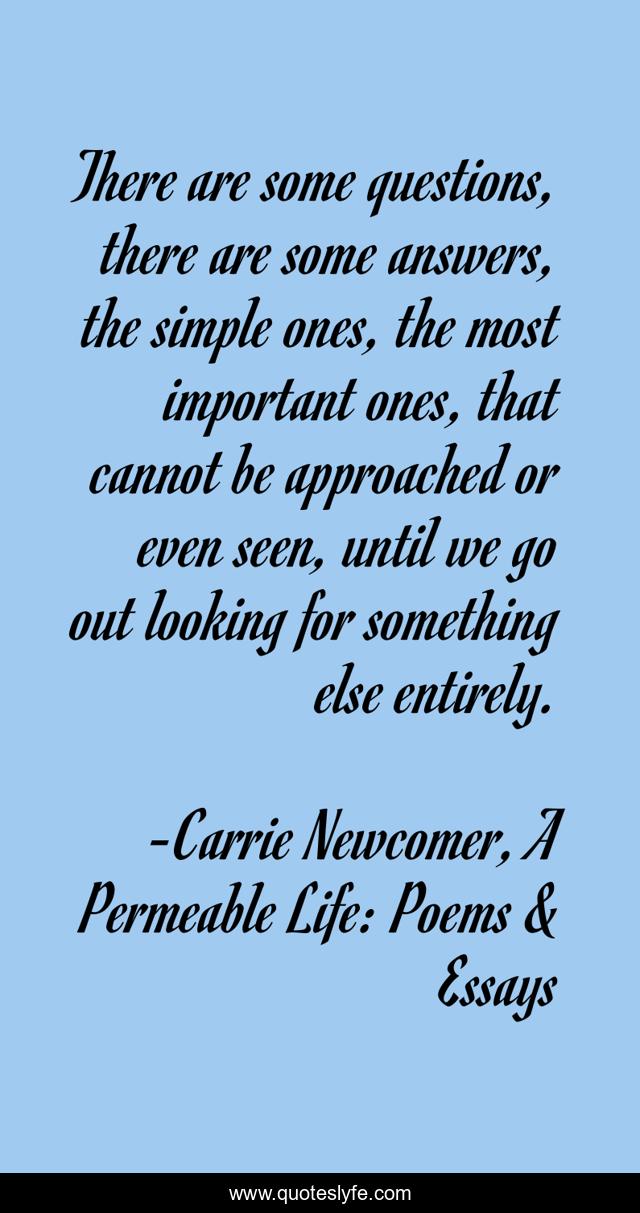 There are some questions, there are some answers, the simple ones, the most important ones, that cannot be approached or even seen, until we go out looking for something else entirely.