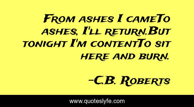 From ashes I cameTo ashes, I'll return.But tonight I'm contentTo sit here and burn.