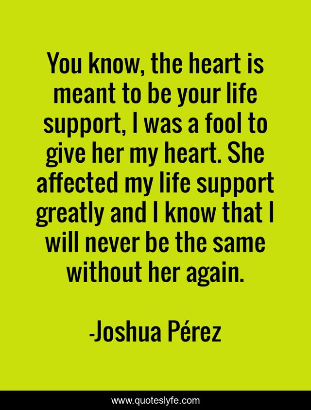 You know, the heart is meant to be your life support, I was a fool to give her my heart. She affected my life support greatly and I know that I will never be the same without her again.