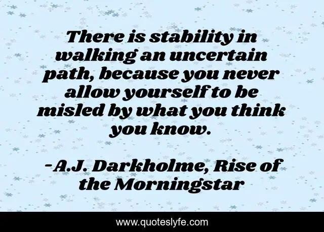 There is stability in walking an uncertain path, because you never allow yourself to be misled by what you think you know.