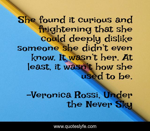 She found it curious and frightening that she could deeply dislike someone she didn’t even know. It wasn’t her. At least, it wasn’t how she used to be.