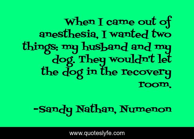 When I came out of anesthesia, I wanted two things: my husband and my dog. They wouldn't let the dog in the recovery room.