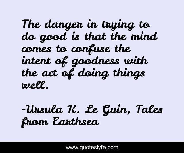 The danger in trying to do good is that the mind comes to confuse the intent of goodness with the act of doing things well.