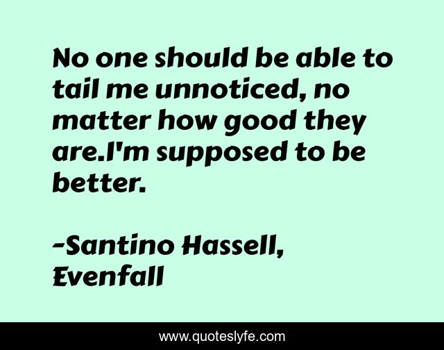 No one should be able to tail me unnoticed, no matter how good they are.I'm supposed to be better.