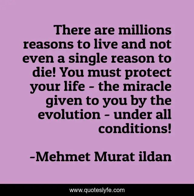 There are millions reasons to live and not even a single reason to die! You must protect your life - the miracle given to you by the evolution - under all conditions!