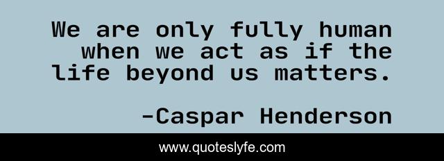 We are only fully human when we act as if the life beyond us matters.
