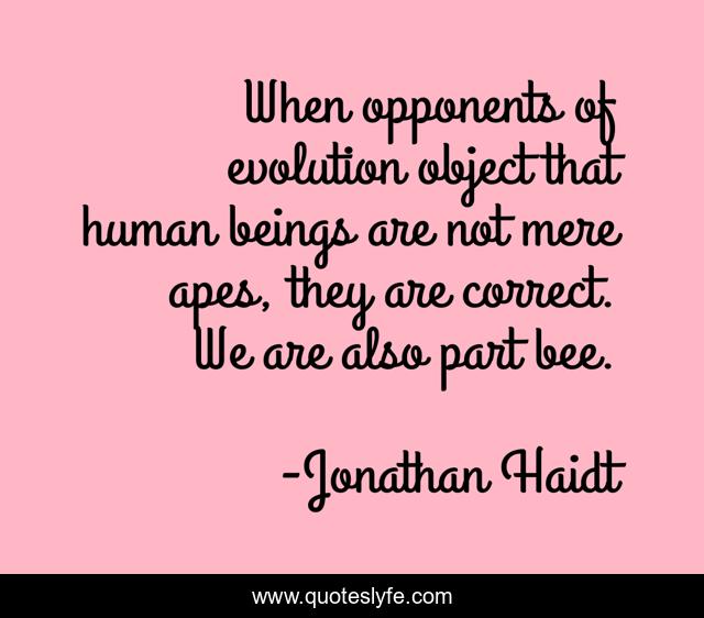 When opponents of evolution object that human beings are not mere apes, they are correct. We are also part bee.