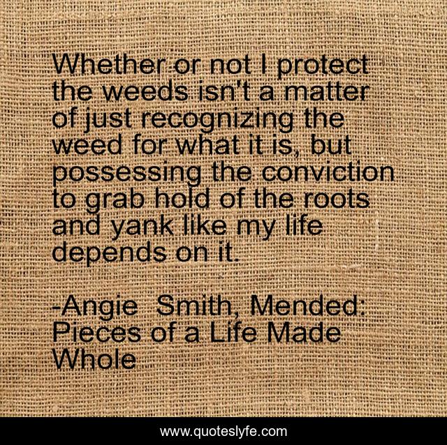 Whether or not I protect the weeds isn't a matter of just recognizing the weed for what it is, but possessing the conviction to grab hold of the roots and yank like my life depends on it.