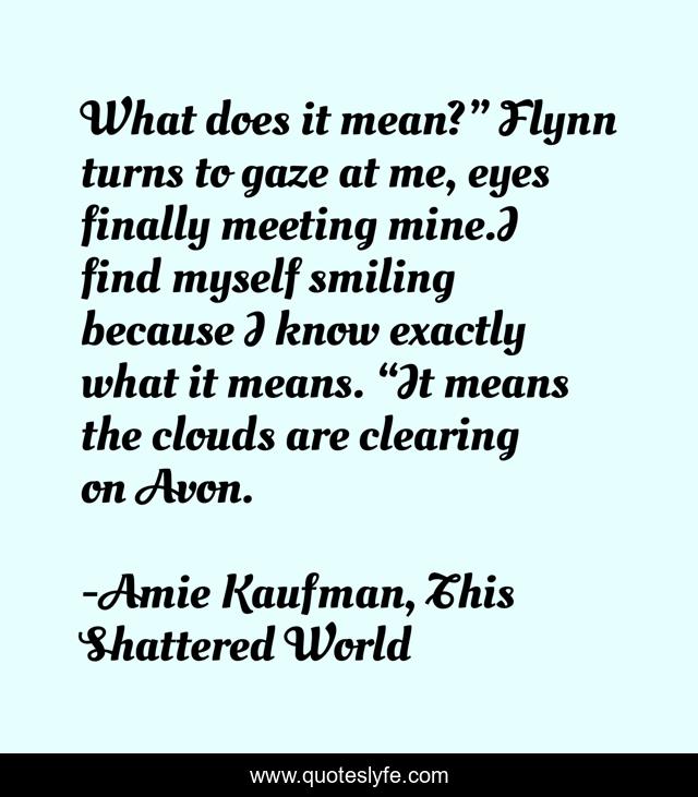 What does it mean?” Flynn turns to gaze at me, eyes finally meeting