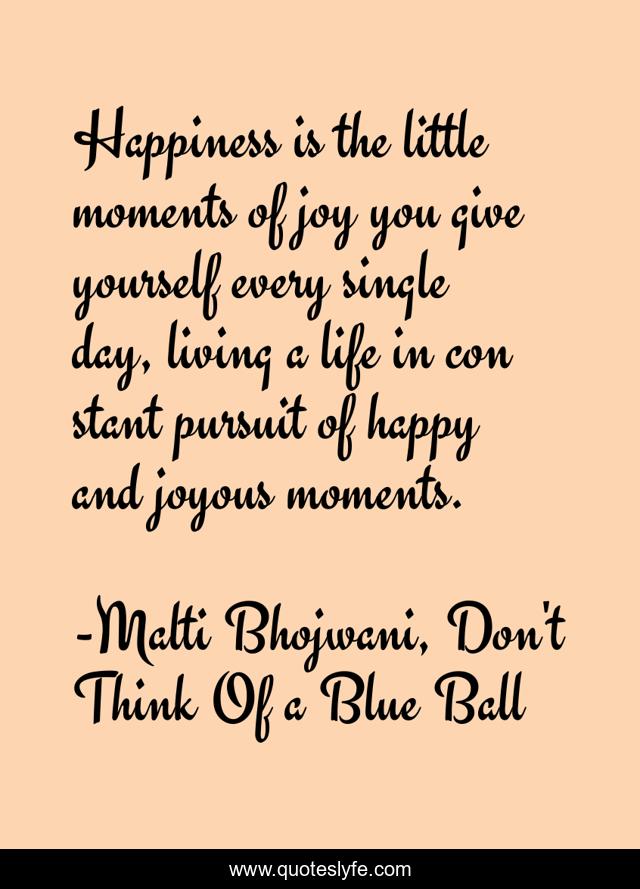 Happiness is the little moments of joy you give yourself every single day, living a life in con stant pursuit of happy and joyous moments.