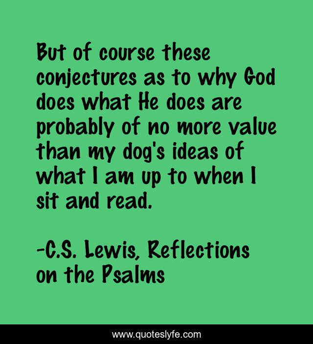 But of course these conjectures as to why God does what He does are probably of no more value than my dog's ideas of what I am up to when I sit and read.