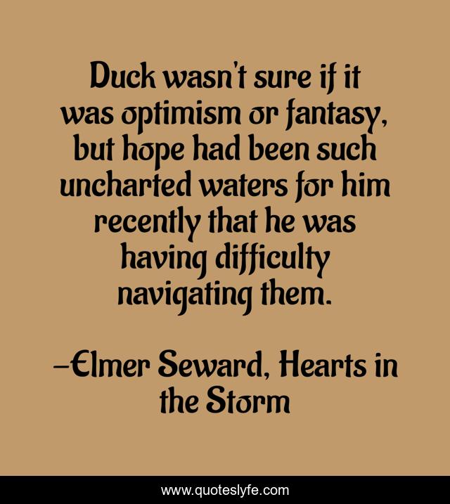 Duck wasn't sure if it was optimism or fantasy, but hope had been such uncharted waters for him recently that he was having difficulty navigating them.