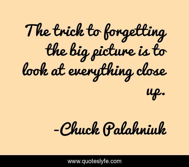 The trick to forgetting the big picture is to look at everything close up.
