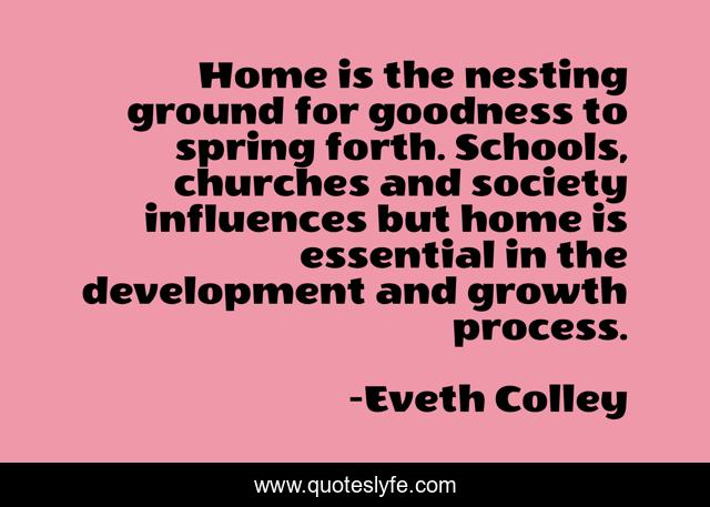Home is the nesting ground for goodness to spring forth. Schools, churches and society influences but home is essential in the development and growth process.