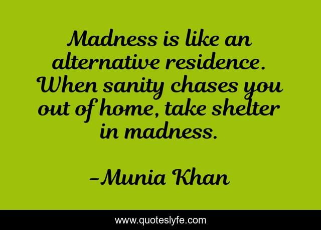 Madness is like an alternative residence. When sanity chases you out of home, take shelter in madness.