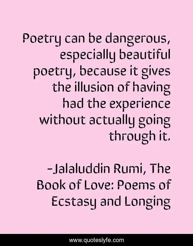 Poetry can be dangerous, especially beautiful poetry, because it gives the illusion of having had the experience without actually going through it.