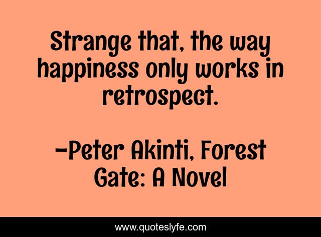 Strange that, the way happiness only works in retrospect.