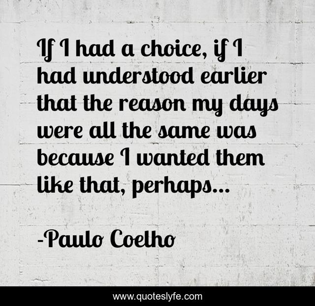 If I had a choice, if I had understood earlier that the reason my days were all the same was because I wanted them like that, perhaps...