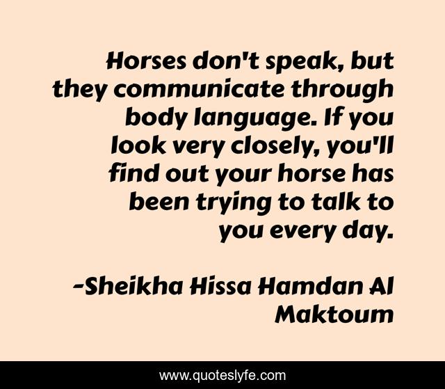 Horses don't speak, but they communicate through body language. If you look very closely, you'll find out your horse has been trying to talk to you every day.