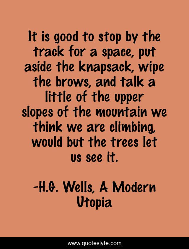 It is good to stop by the track for a space, put aside the knapsack, wipe the brows, and talk a little of the upper slopes of the mountain we think we are climbing, would but the trees let us see it.