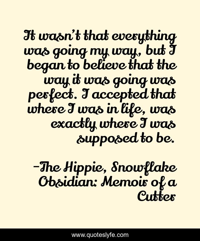It wasn’t that everything was going my way, but I began to believe that the way it was going was perfect. I accepted that where I was in life, was exactly where I was supposed to be.