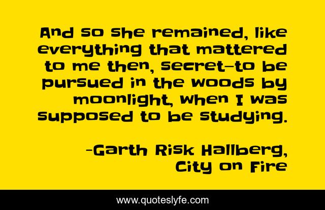 And so she remained, like everything that mattered to me then, secret—to be pursued in the woods by moonlight, when I was supposed to be studying.