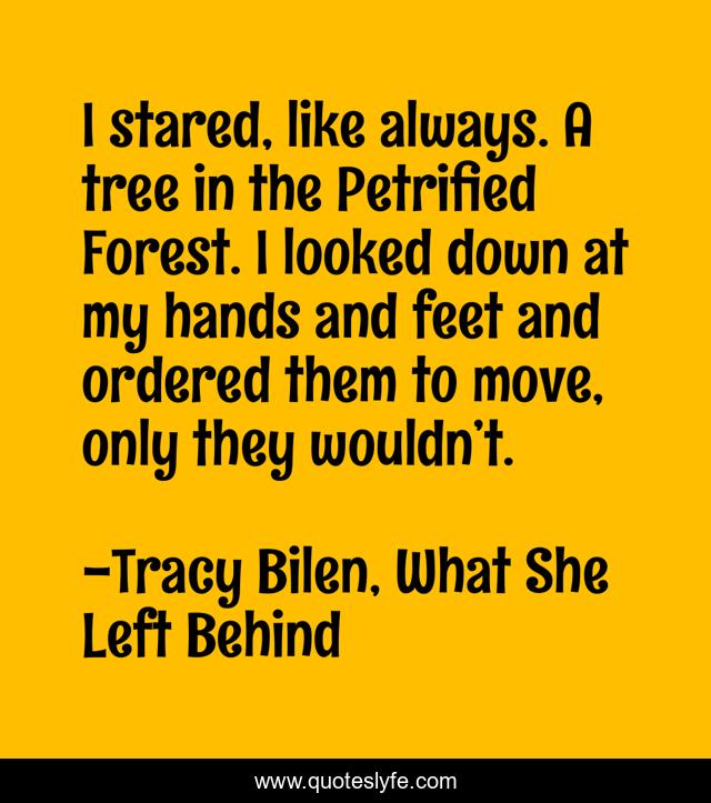 I stared, like always. A tree in the Petrified Forest. I looked down at my hands and feet and ordered them to move, only they wouldn’t.