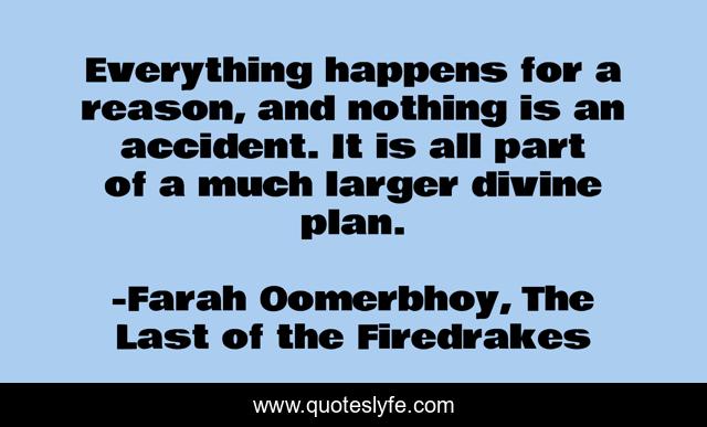 Everything happens for a reason, and nothing is an accident. It is all part of a much larger divine plan.
