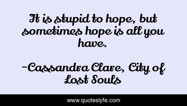 It is stupid to hope, but sometimes hope is all you have.