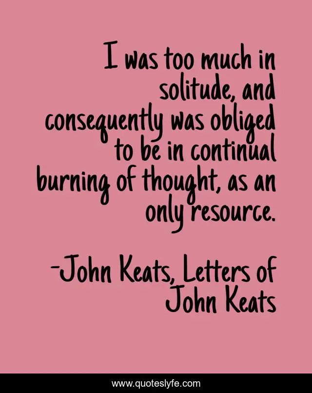 I was too much in solitude, and consequently was obliged to be in continual burning of thought, as an only resource.