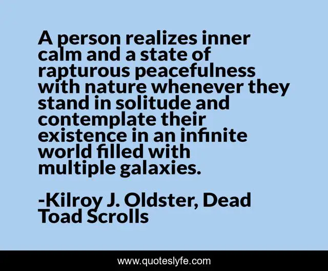 A person realizes inner calm and a state of rapturous peacefulness with nature whenever they stand in solitude and contemplate their existence in an infinite world filled with multiple galaxies.