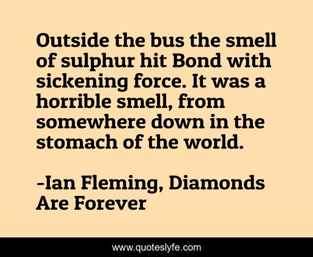 Outside the bus the smell of sulphur hit Bond with sickening force. It was a horrible smell, from somewhere down in the stomach of the world.