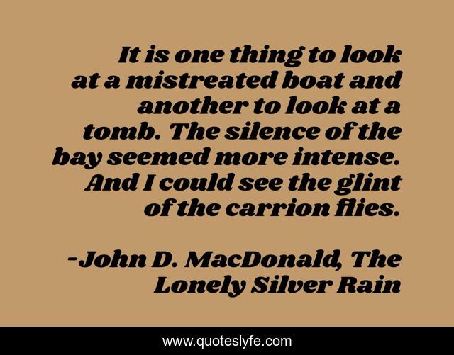 It is one thing to look at a mistreated boat and another to look at a tomb. The silence of the bay seemed more intense. And I could see the glint of the carrion flies.
