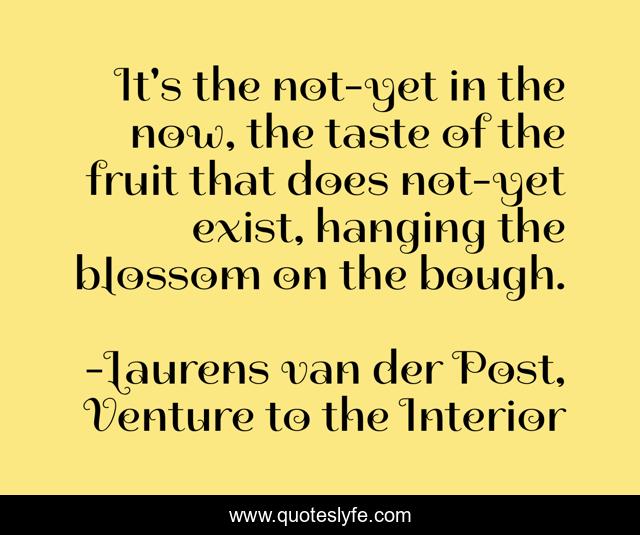 It's the not-yet in the now, the taste of the fruit that does not-yet exist, hanging the blossom on the bough.